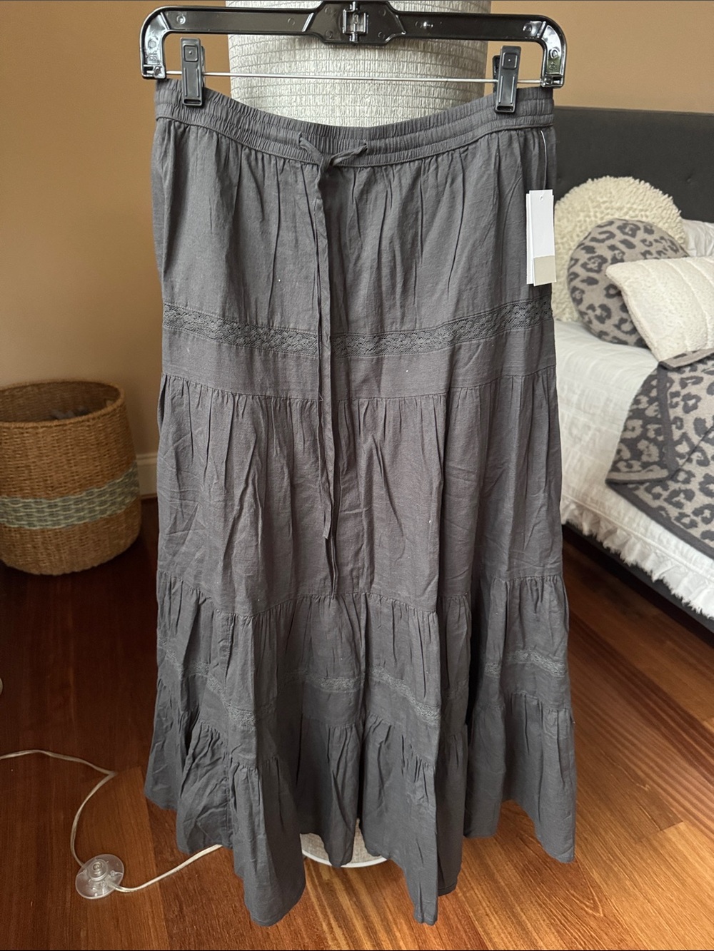 bp Gray Tiered Maxi Skirt with Drawstring Waist